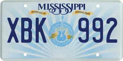 MS license plate XBK992
