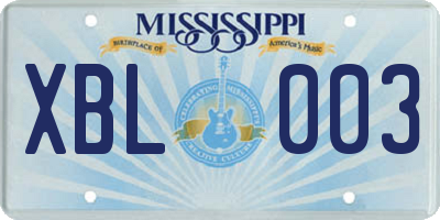 MS license plate XBL003
