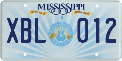 MS license plate XBL012