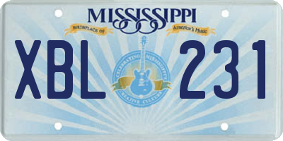 MS license plate XBL231