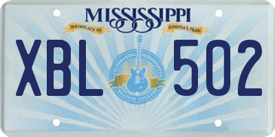MS license plate XBL502