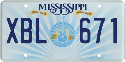 MS license plate XBL671