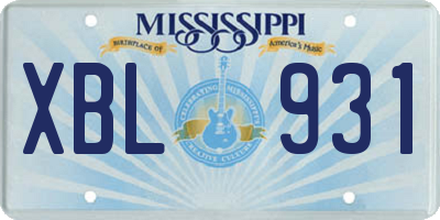 MS license plate XBL931