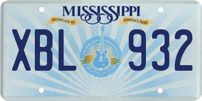 MS license plate XBL932
