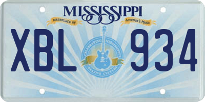 MS license plate XBL934