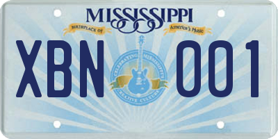 MS license plate XBN001