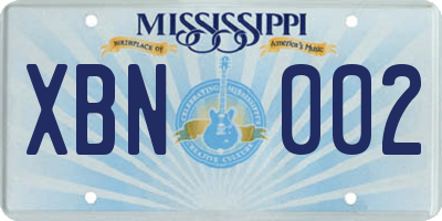 MS license plate XBN002