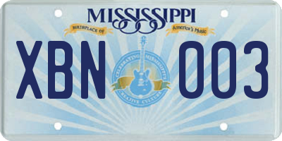 MS license plate XBN003