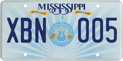 MS license plate XBN005