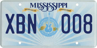 MS license plate XBN008