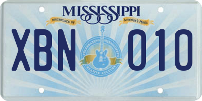 MS license plate XBN010
