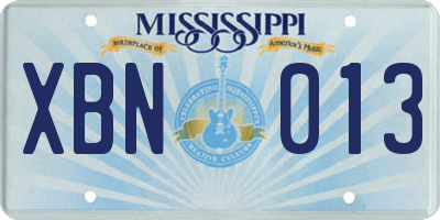 MS license plate XBN013