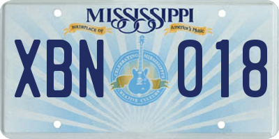 MS license plate XBN018