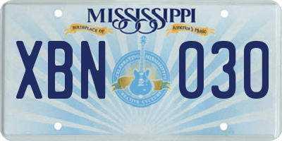 MS license plate XBN030