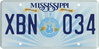MS license plate XBN034
