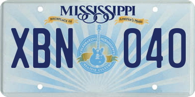 MS license plate XBN040