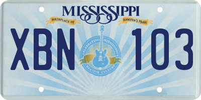 MS license plate XBN103