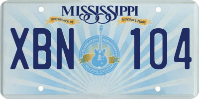 MS license plate XBN104