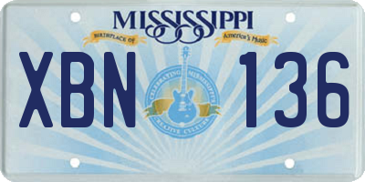 MS license plate XBN136