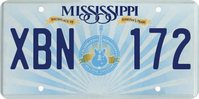 MS license plate XBN172