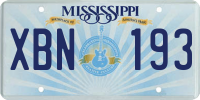 MS license plate XBN193