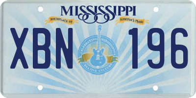 MS license plate XBN196
