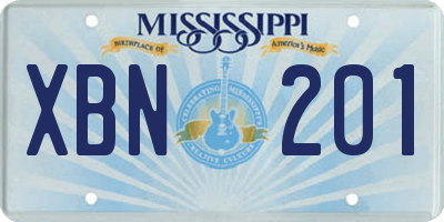 MS license plate XBN201