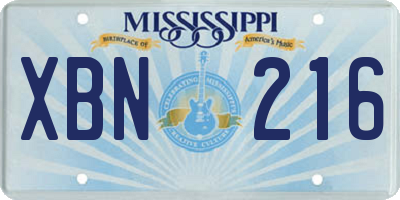 MS license plate XBN216