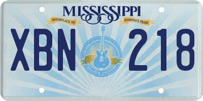 MS license plate XBN218