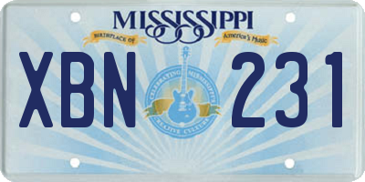 MS license plate XBN231