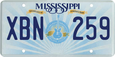 MS license plate XBN259