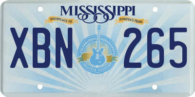 MS license plate XBN265