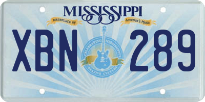 MS license plate XBN289