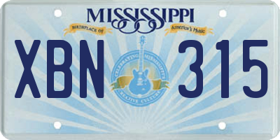 MS license plate XBN315