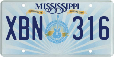 MS license plate XBN316