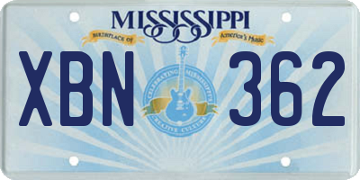 MS license plate XBN362