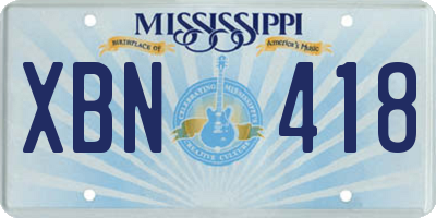 MS license plate XBN418