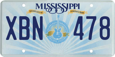MS license plate XBN478