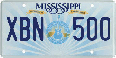 MS license plate XBN500