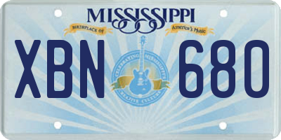 MS license plate XBN680