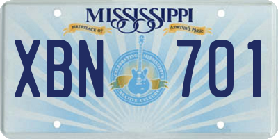 MS license plate XBN701