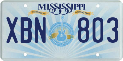 MS license plate XBN803