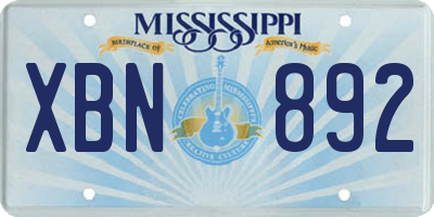 MS license plate XBN892