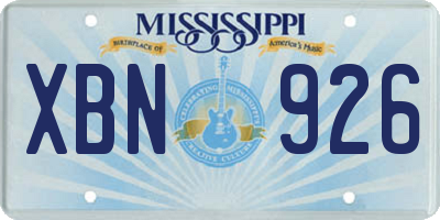 MS license plate XBN926