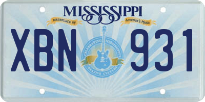MS license plate XBN931