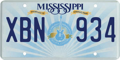 MS license plate XBN934
