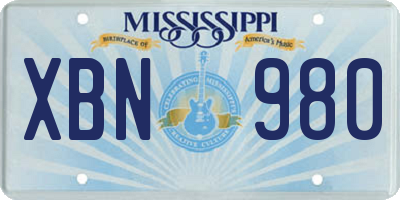 MS license plate XBN980
