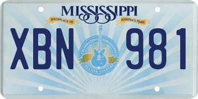 MS license plate XBN981