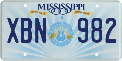 MS license plate XBN982