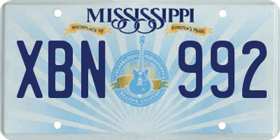 MS license plate XBN992